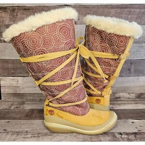 TIMBERLAND Leather Faux Fur Lined Tall Winter WRAP BOOTS size 6.5M